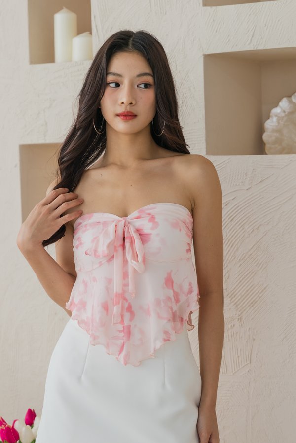 Hera Mesh Self Tie Padded Tube Top (Blush Bloom) Hera Mesh Self Tie Padded Tube Top (Blush Bloom)