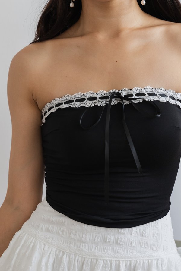 Raeli Lace Ribbon Padded Top (Black)
