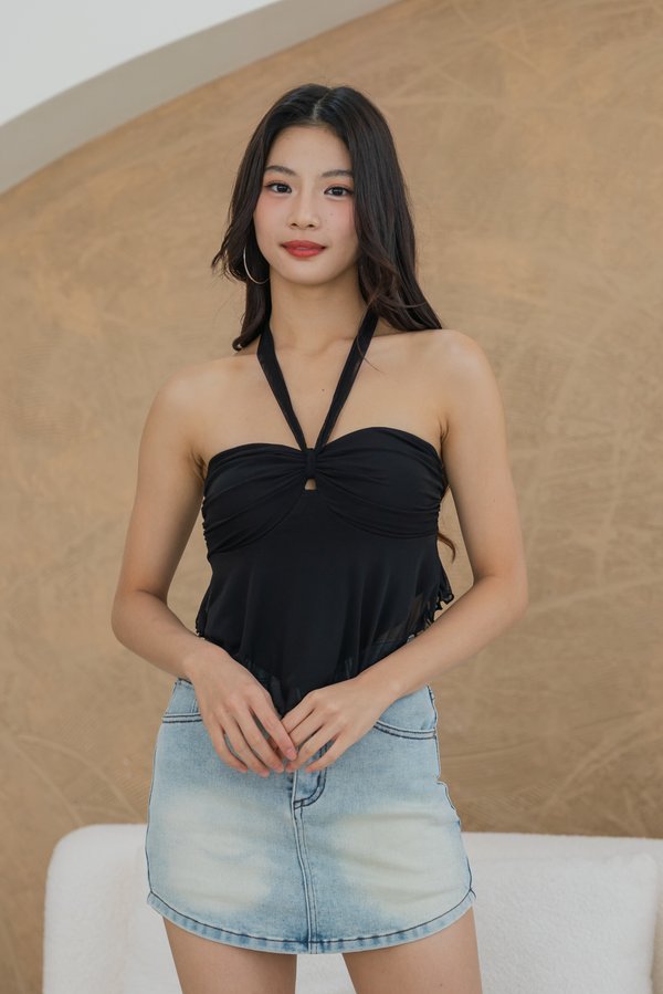 Hera Mesh Self Tie Padded Tube Top (Black)