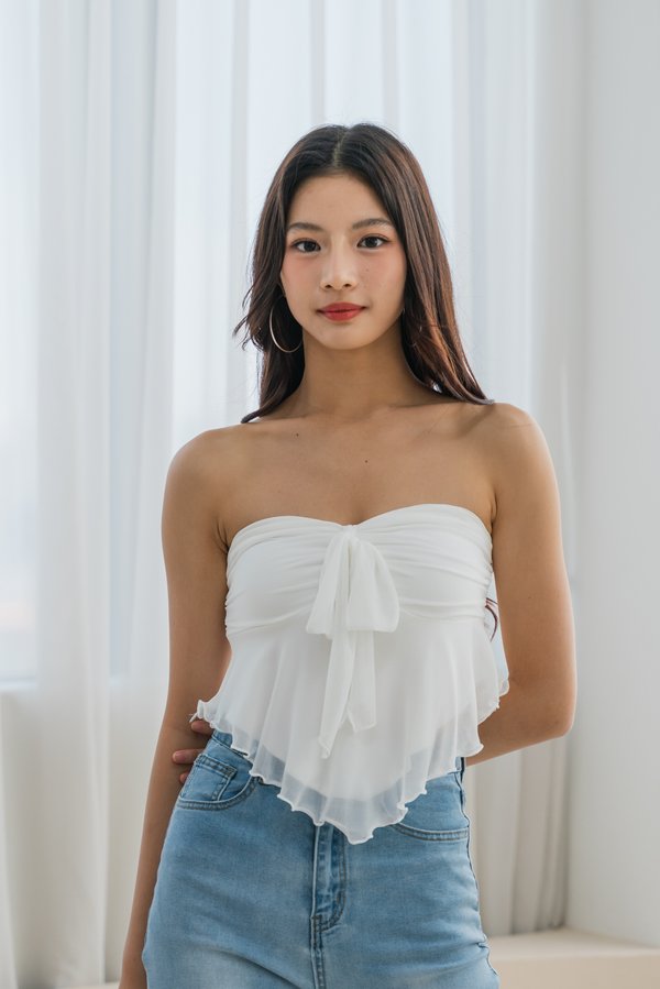 Hera Mesh Self Tie Padded Tube Top (White)