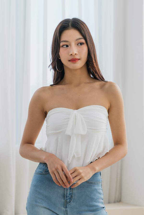 Hera Mesh Self Tie Padded Tube Top (White)
