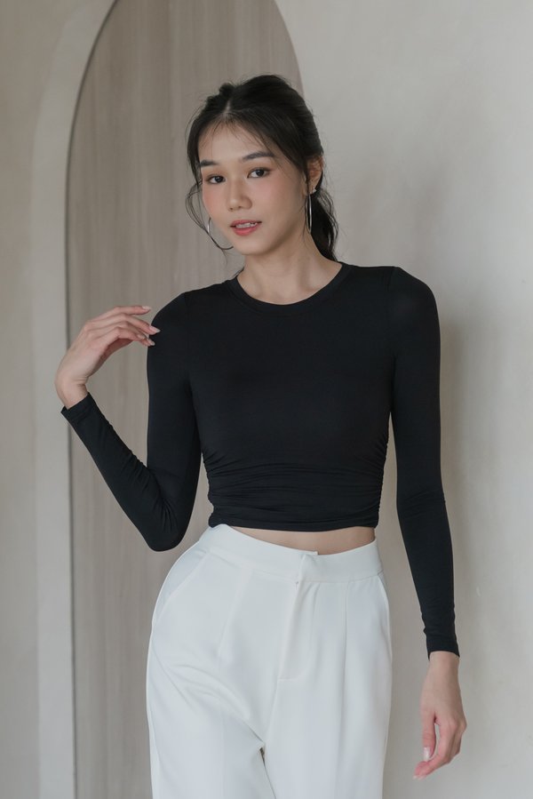 Giada Long Sleeve Padded Top (Black)