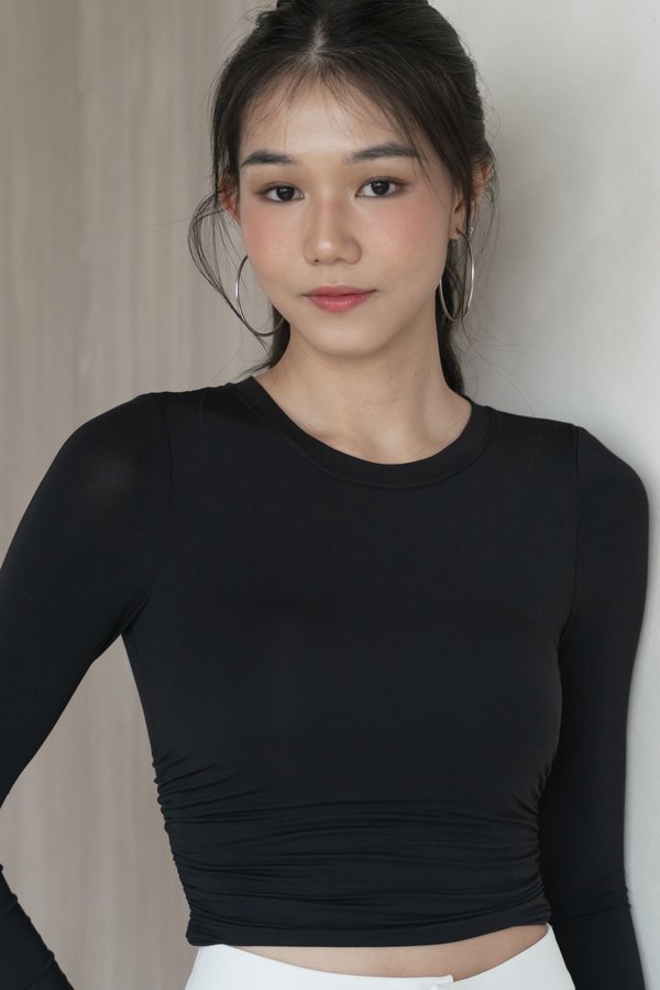 Giada Long Sleeve Padded Top (Black)