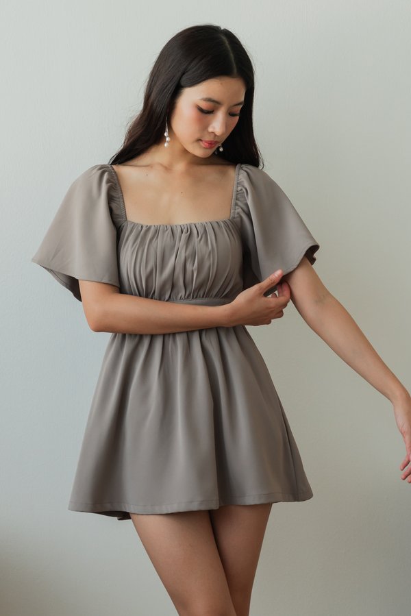 [SLEEVED] Laziel Ruch Romper Dress (Ash Olive)