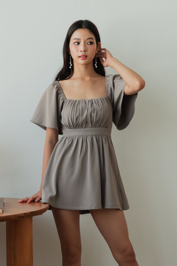 [SLEEVED] Laziel Ruch Romper Dress (Ash Olive)