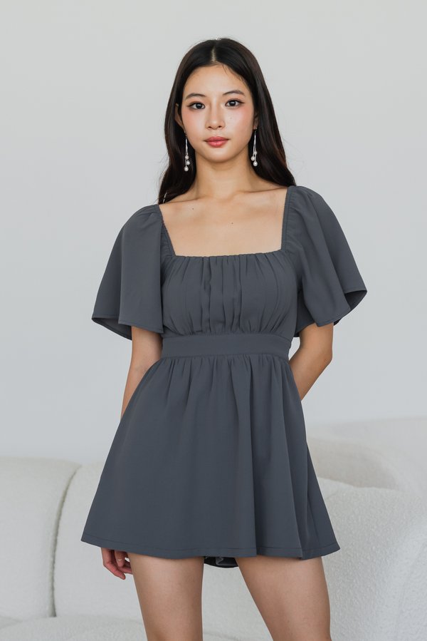 [SLEEVED] Laziel Ruch Romper Dress (Ash Grey)