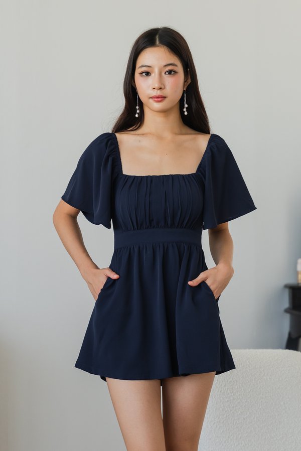 [SLEEVED] Laziel Ruch Romper Dress (Navy)