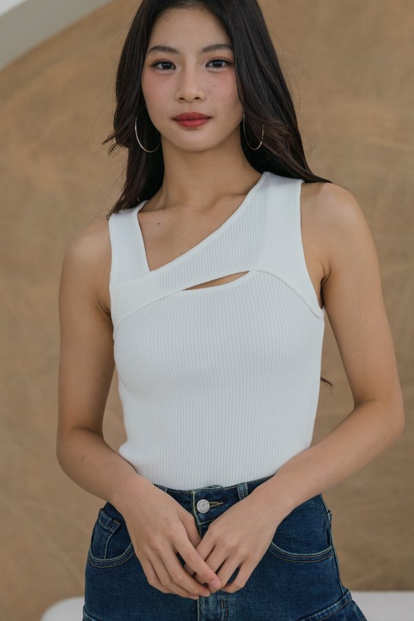 Aymi Asymmetrical Knit Top (White)