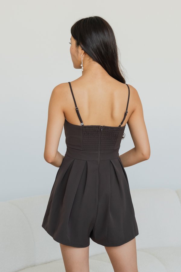 Lazier Pleated Romper (Double Espresso/BackZip) Lazier Pleated Romper (Double Espresso/BackZip)