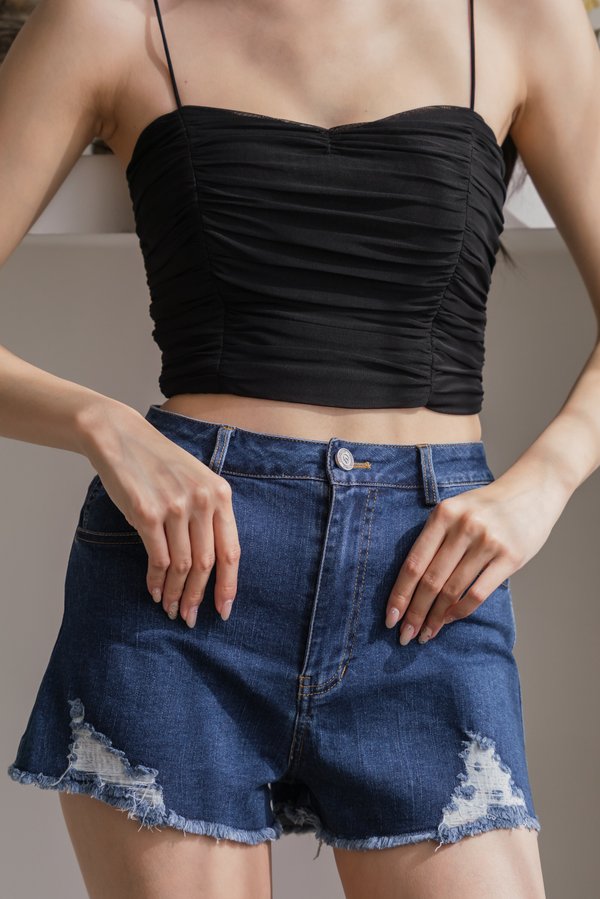 Keely Ripped Denim Shorts (Dark Wash)