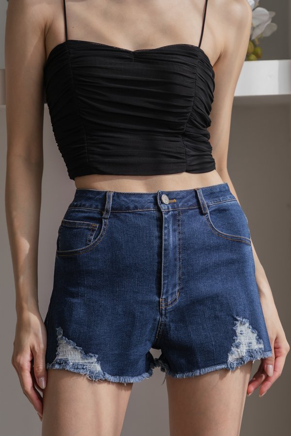 Keely Ripped Denim Shorts (Dark Wash)