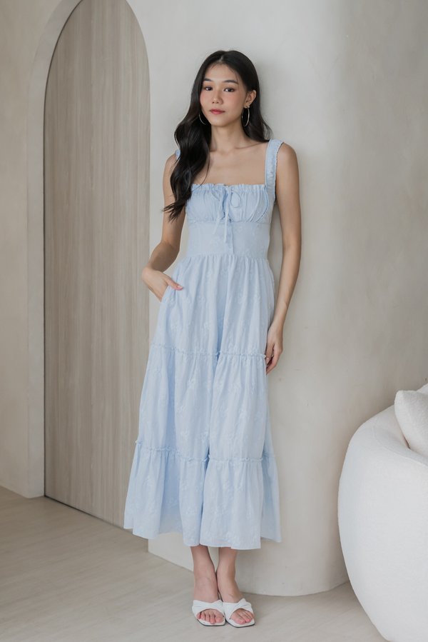 Aliana Crochet Padded Dress (Baby Blue)