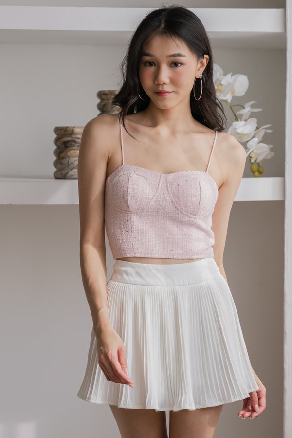 Addie Sparkly Tweed Padded Top (Pink)