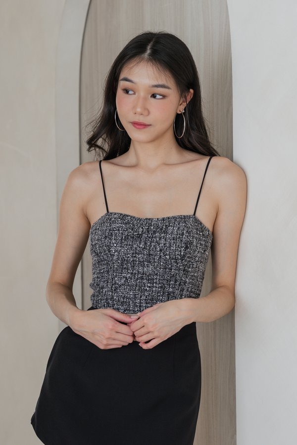 Addie Sparkly Tweed Padded Top (Black)