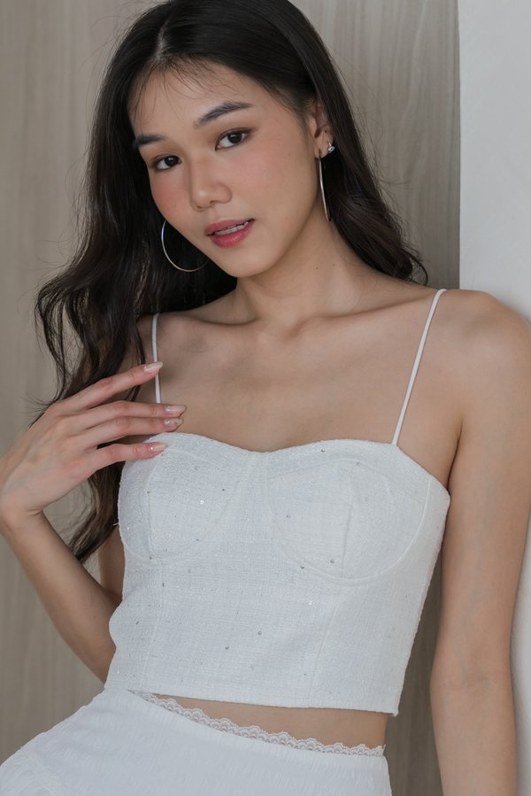 Addie Sparkly Tweed Padded Top (White)