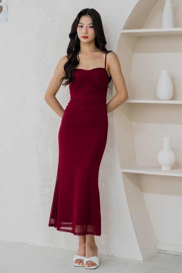 Saphie Sweetheart Mesh Padded Dress (Maroon)