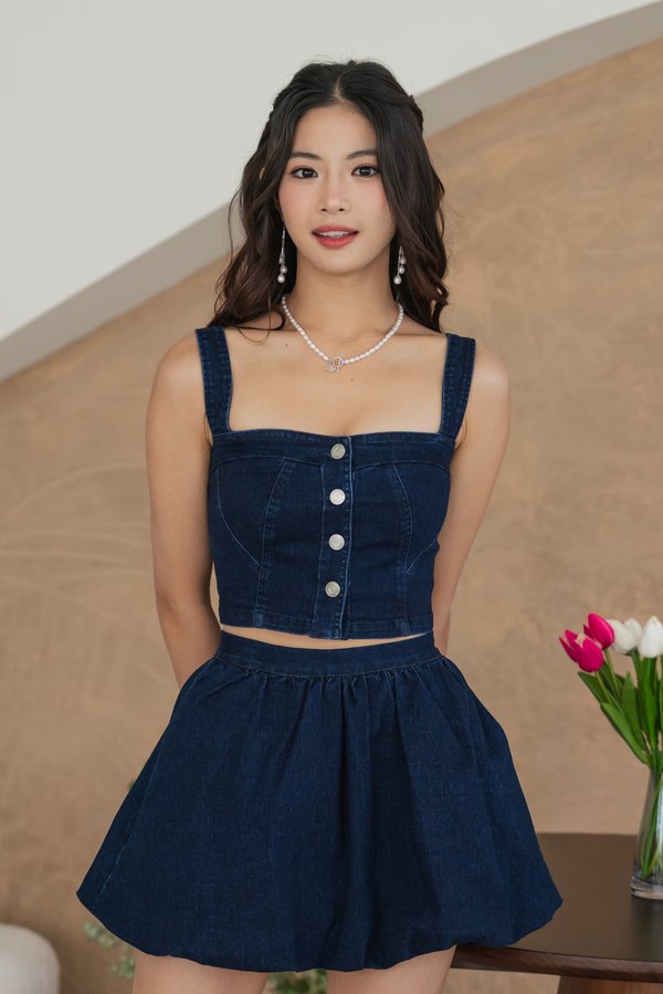 Kathleen Button Denim Top (Dark Wash)