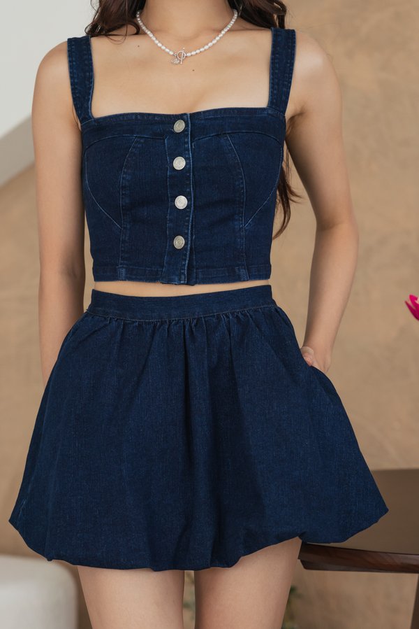 Keisha Bubble Denim Skorts (Dark Wash)