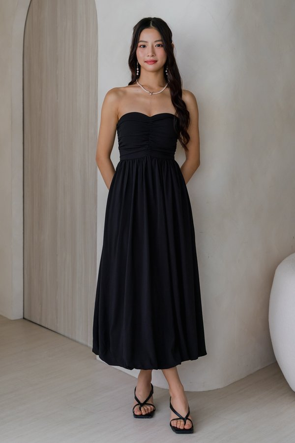 Rosalie Bubble Midi Padded Dress (Black)