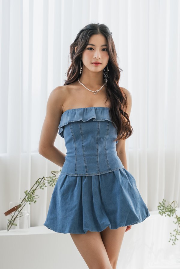 Laraine Ruffle Denim Top (Light Wash) Laraine Ruffle Denim Top (Light Wash)