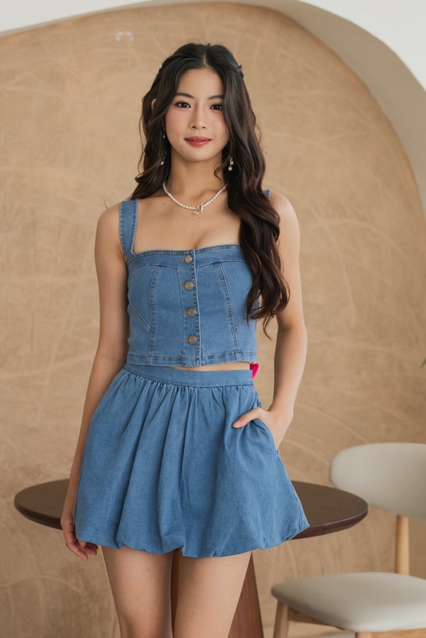 Keisha Bubble Denim Skorts (Light Wash) Keisha Bubble Denim Skorts (Light Wash)