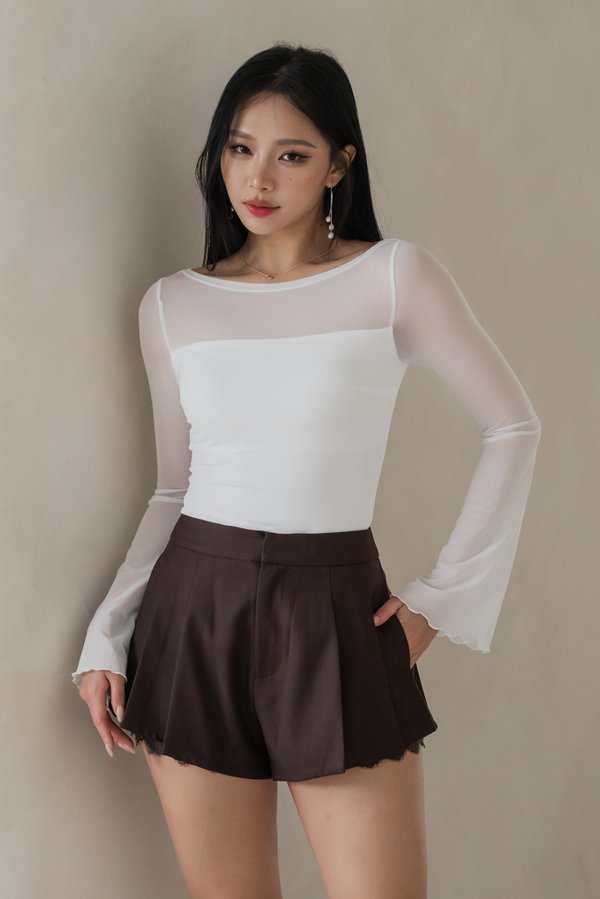 Ginzel Mesh Long Sleeves Padded Top (White)