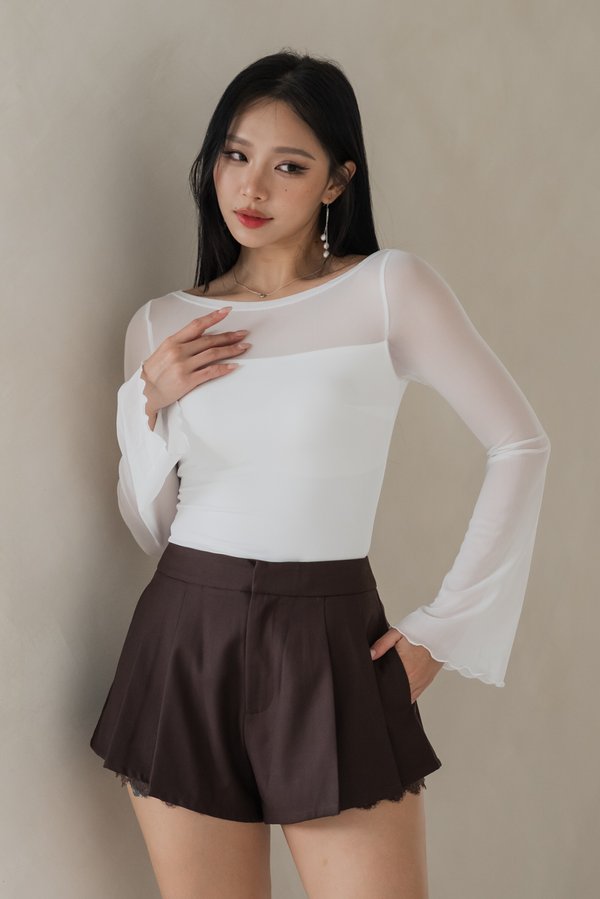 Ginzel Mesh Long Sleeves Padded Top (White)