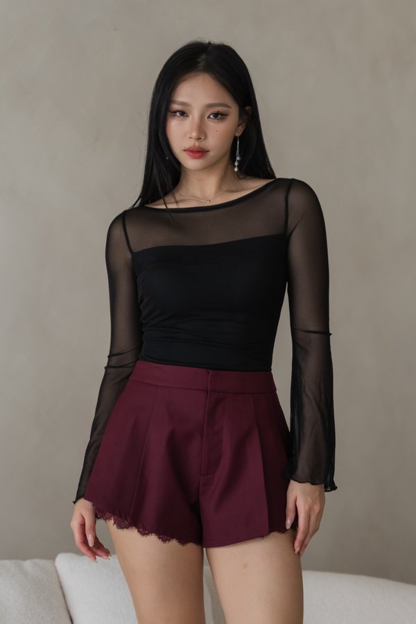 Ginzel Mesh Long Sleeves Padded Top (Black)