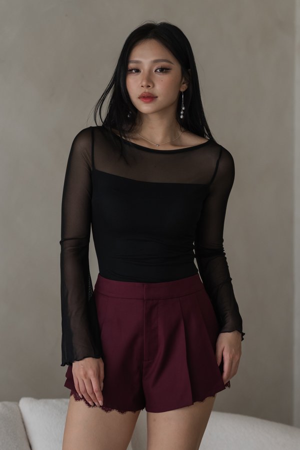 Ginzel Mesh Long Sleeves Padded Top (Black)