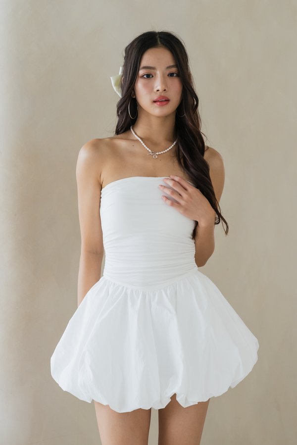 Nicolette Padded Bubble Romper Dress (White)