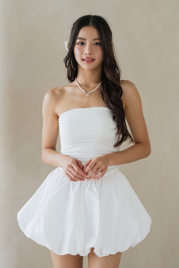 Nicolette Padded Bubble Romper Dress (White)