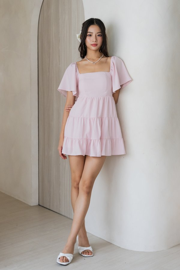 [SLEEVED] Kaelyn Padded Tier Romper Dress (Soft Pink)