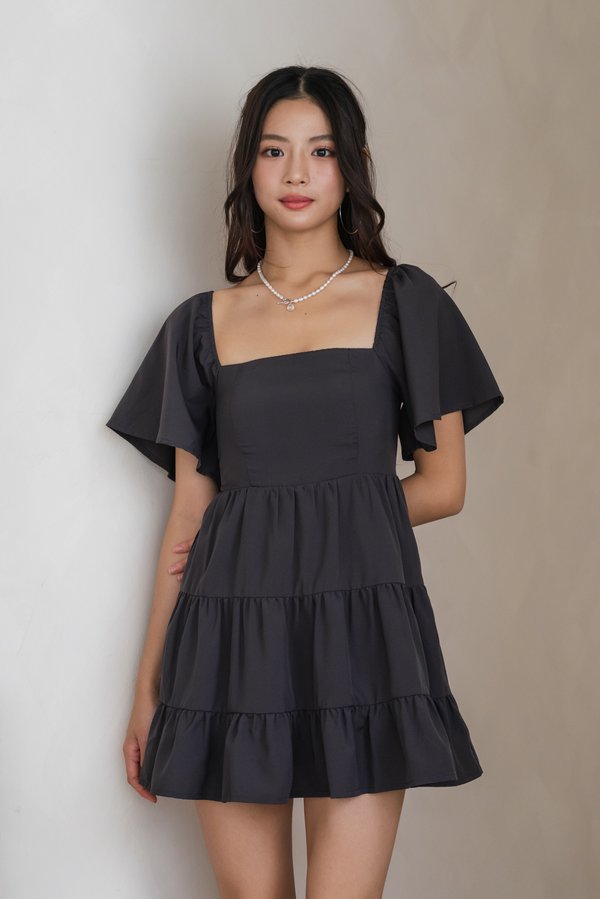 [SLEEVED] Kaelyn Padded Tier Romper Dress (Slate Grey)