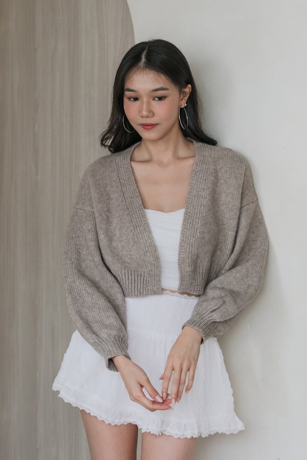 Whitney Puffy Cardigan (Oatmeal Brown)