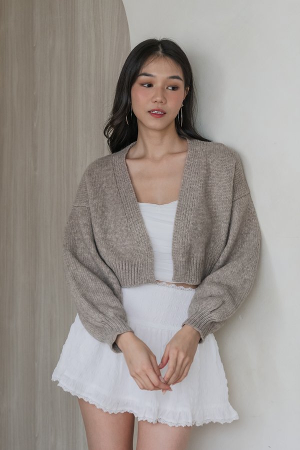 Whitney Puffy Cardigan (Oatmeal Brown)