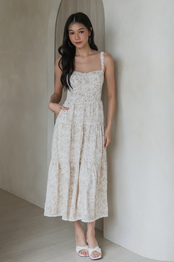 Selene Vintage Lace Dress (Honey Brown Floral)