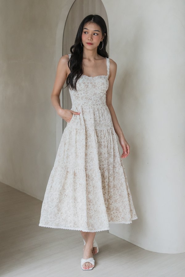 Selene Vintage Lace Dress (Honey Brown Floral)