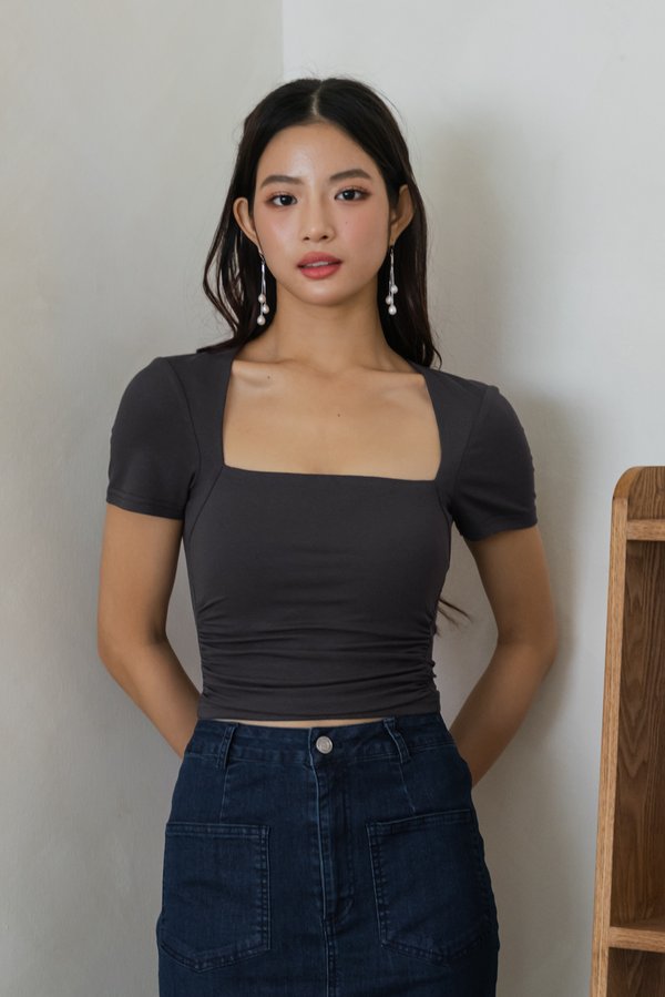 *Lite* Gianna Padded Ruched Top (Gunmetal)