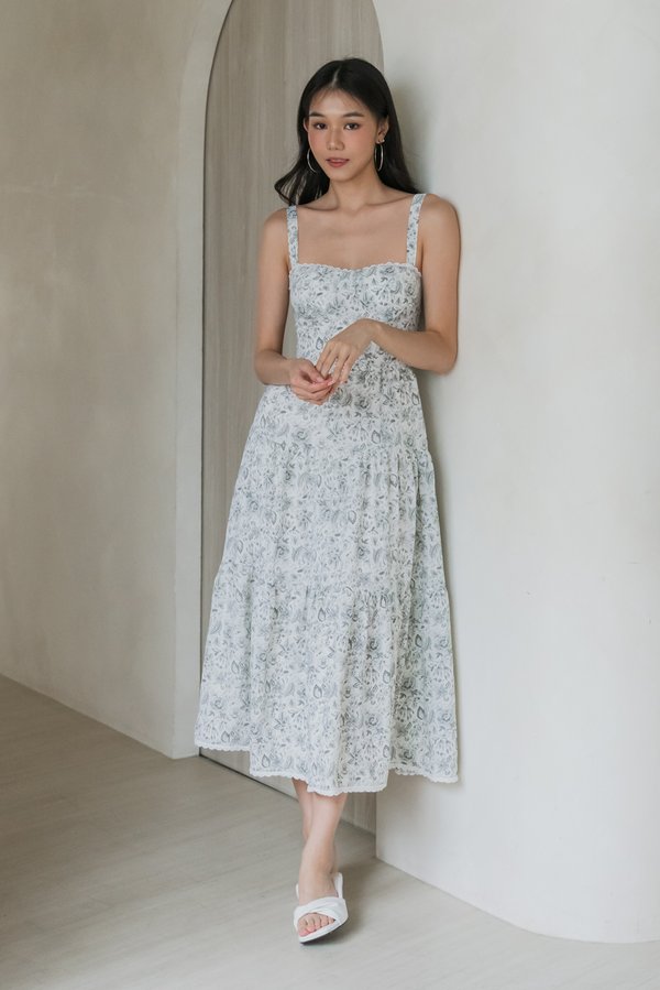 Selene Vintage Lace Dress (Grey Mist Floral)