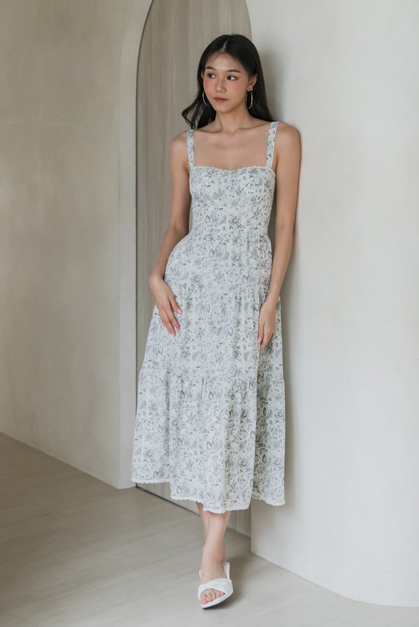Selene Vintage Lace Dress (Grey Mist Floral)