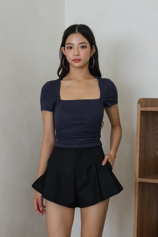 *Lite* Gianna Padded Ruched Top (Navy)