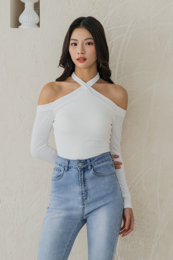 Chaya Cross Long Sleeve Padded Top (White) Chaya Cross Long Sleeve Padded Top (White)