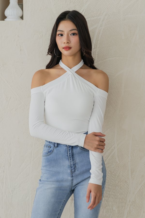 Chaya Cross Long Sleeve Padded Top (White) Chaya Cross Long Sleeve Padded Top (White)