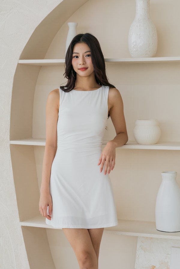 Zelia Boat Neck Padded Romper Dress (White) Zelia Boat Neck Padded Romper Dress (White)