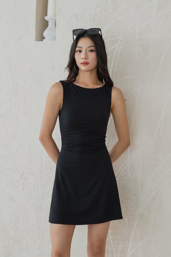 Zelia Boat Neck Padded Romper Dress (Black) Zelia Boat Neck Padded Romper Dress (Black)