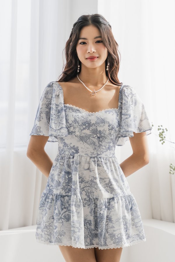 Seorenee Lace Padded Dress (French X Blue Grey)