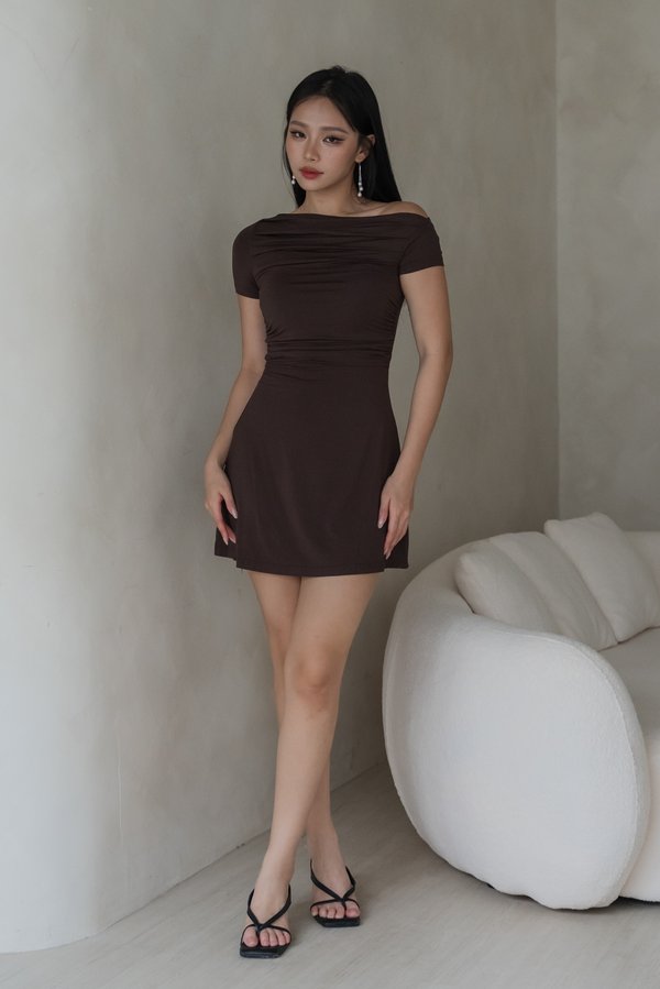 Zoer Ruched Padded Romper Dress (Chocolate Brown) Zoer Ruched Padded Romper Dress (Chocolate Brown)