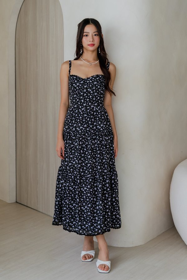 Selene Vintage Lace Dress (Black Lilac Floral) Selene Vintage Lace Dress (Black Lilac Floral)