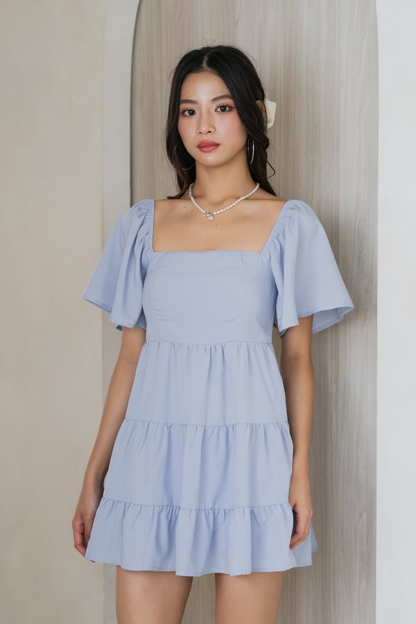 [SLEEVED] Kaelyn Padded Tier Romper Dress (Baby Blue)