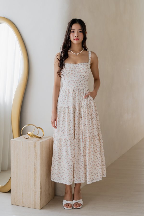 Selene Vintage Lace Dress (White Rose Floral)
